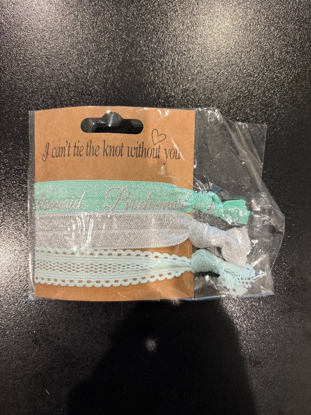 NWT Pack of 3 "I Can't Tie The Knot Without You" Bridesmaid Hair Ties Bracelets